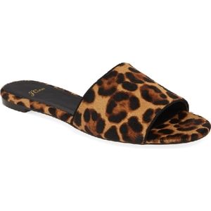 J Crew Cora Leopard Print Calf Hair Slide Sandals